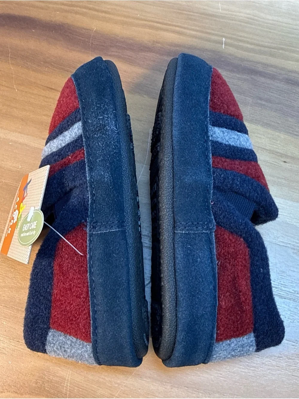 NWT Acorn Slippers Kids 11-12 Slip On Loafer Flats Blue & Burgundy  Stripes